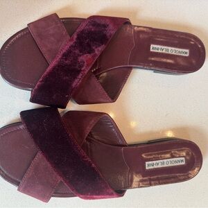 Manolo Blahnik Deep Red Velvet Sandals
